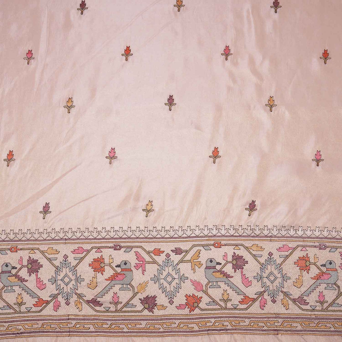 Peach Floral Embroidery Tissue Fabric WI-29175