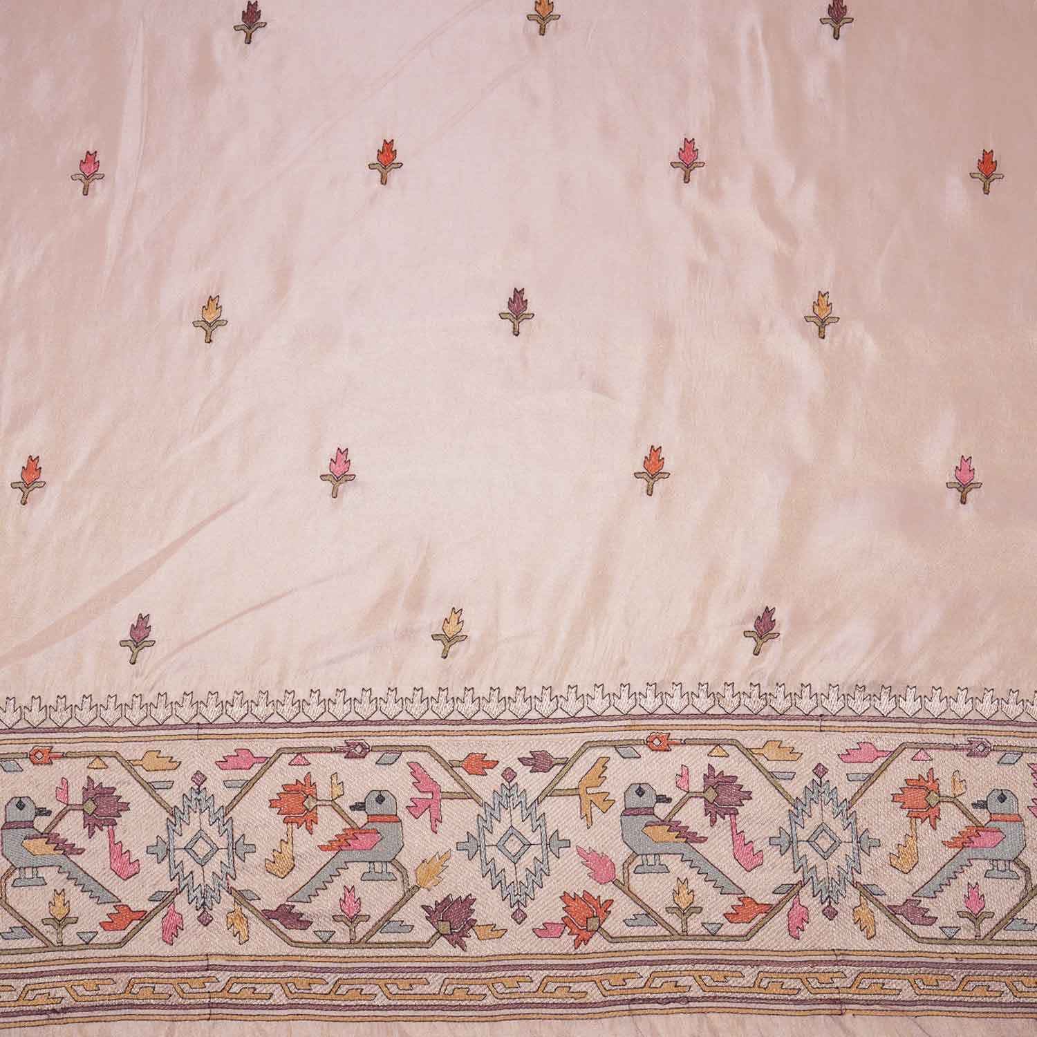 Peach Floral Embroidery Tissue Fabric WI-29175 - TradeUNO