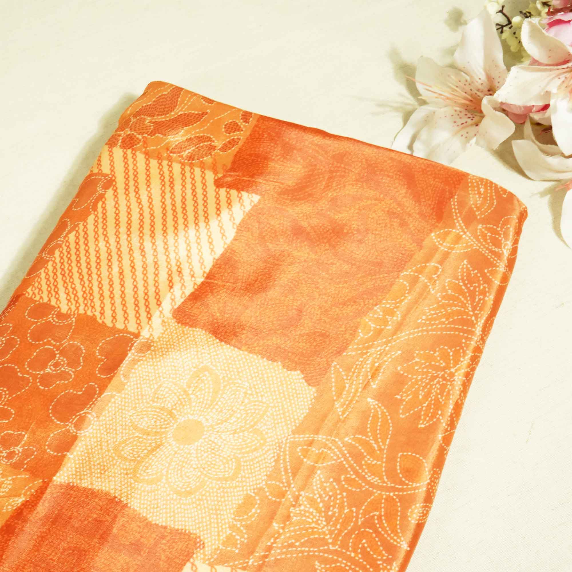 Orange Check Floral Print Crepe GT-17512