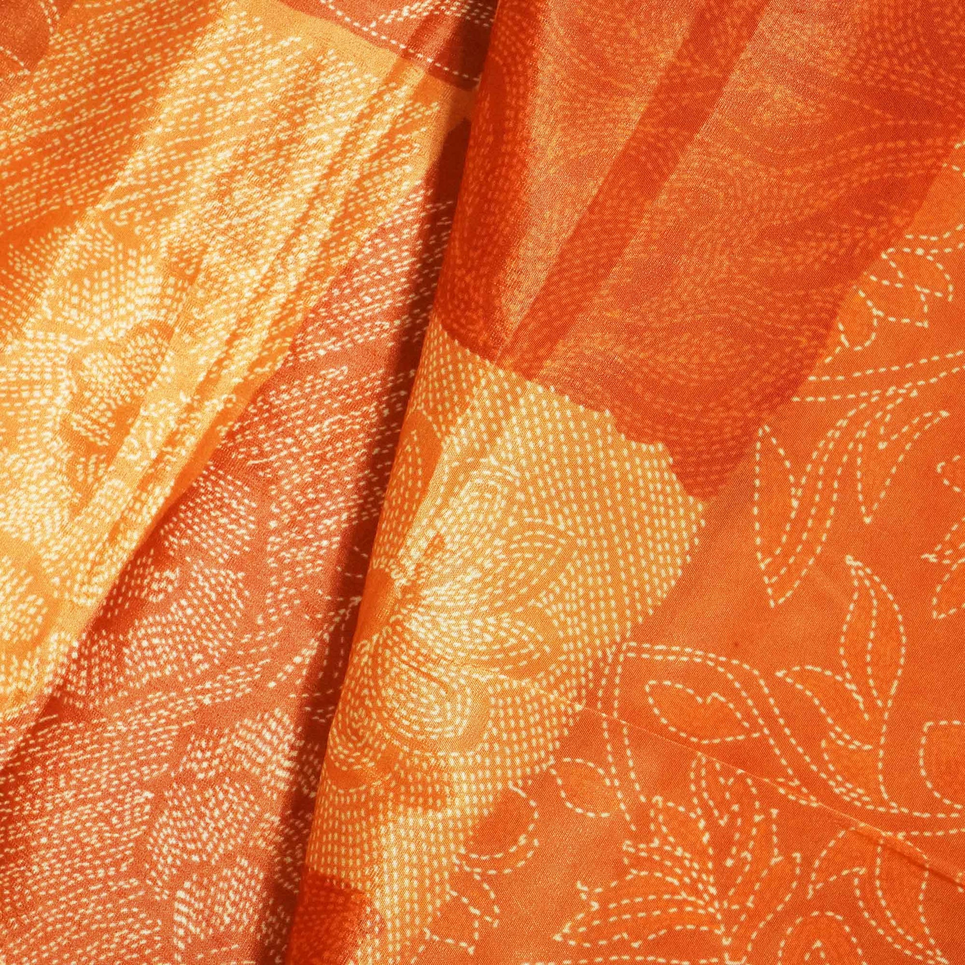 Orange Check Floral Print Crepe GT-17512