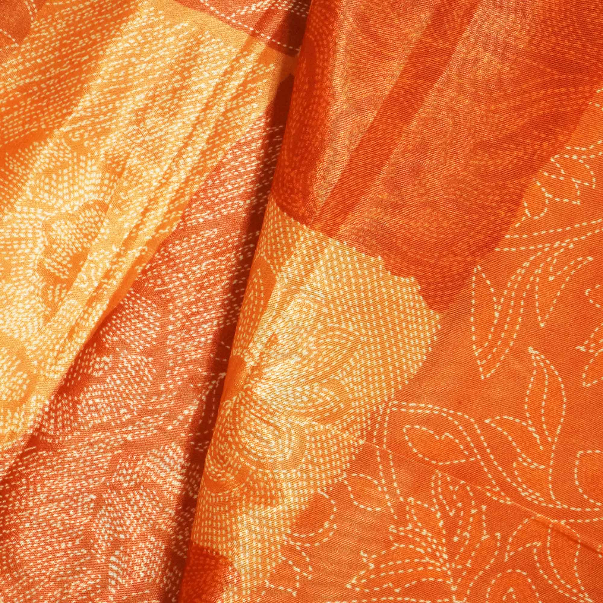 Orange Check Floral Print Crepe GT-17512