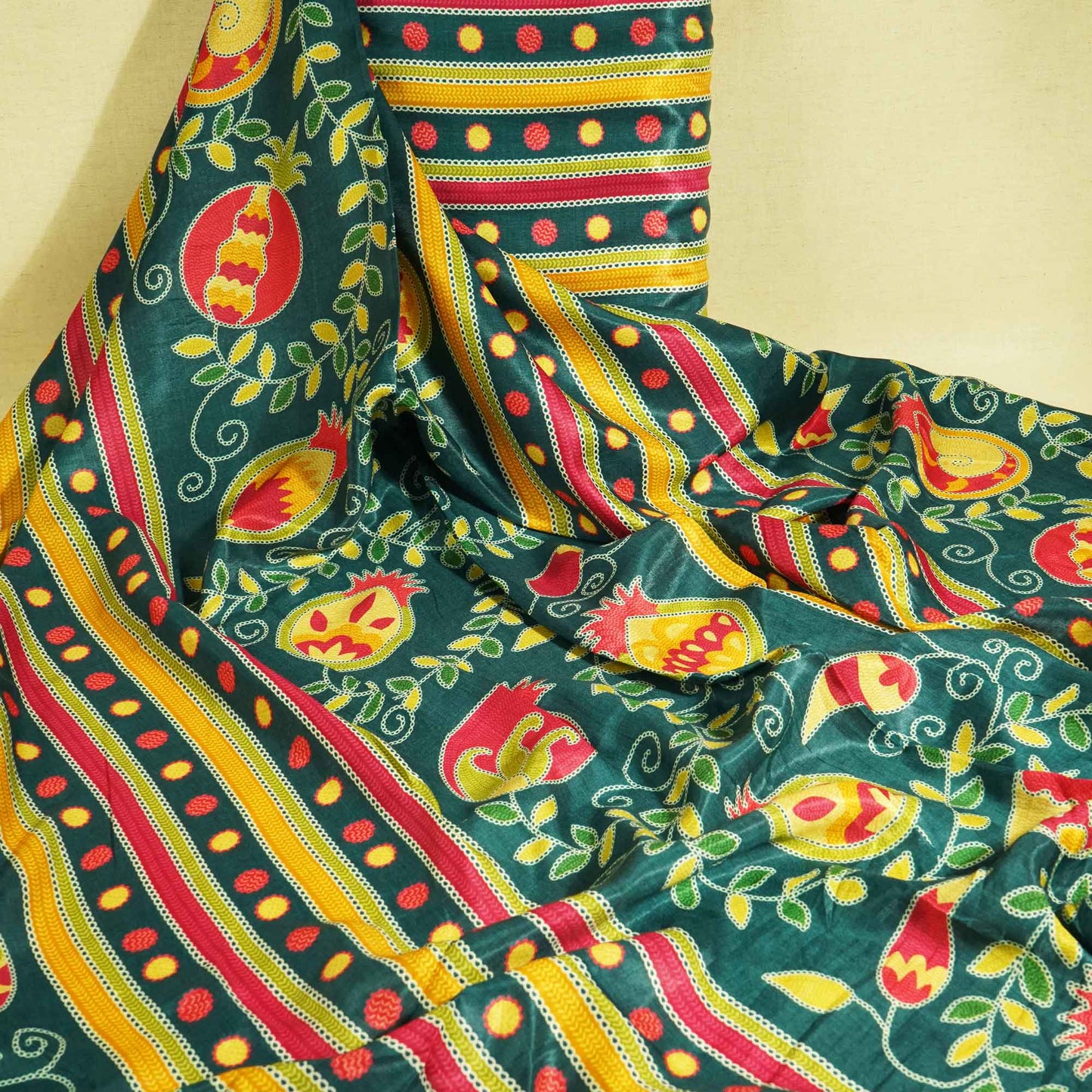 Dark Green Madhubani Print Gaji Silk GT-17525