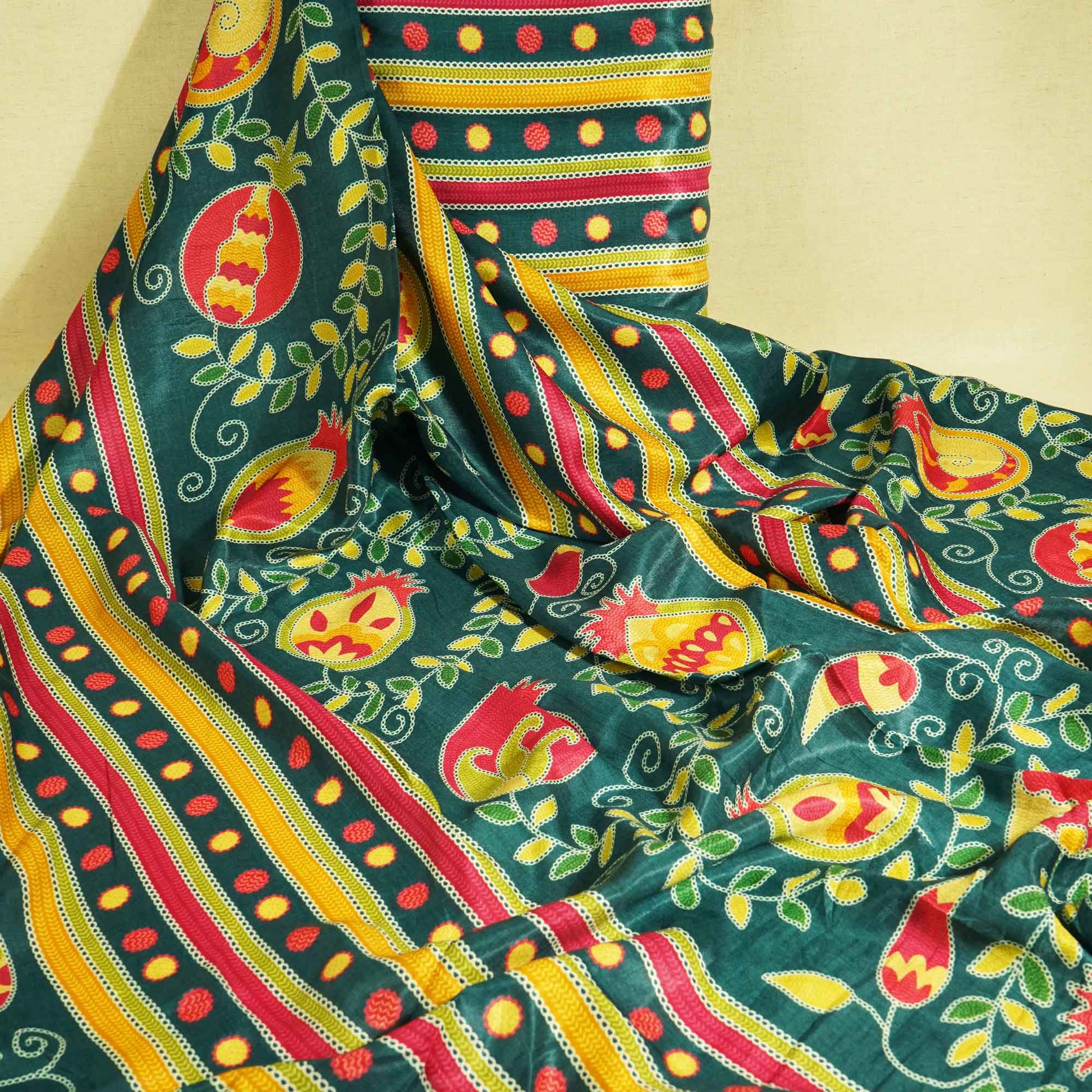 Dark Green Madhubani Print Gaji Silk GT-17525