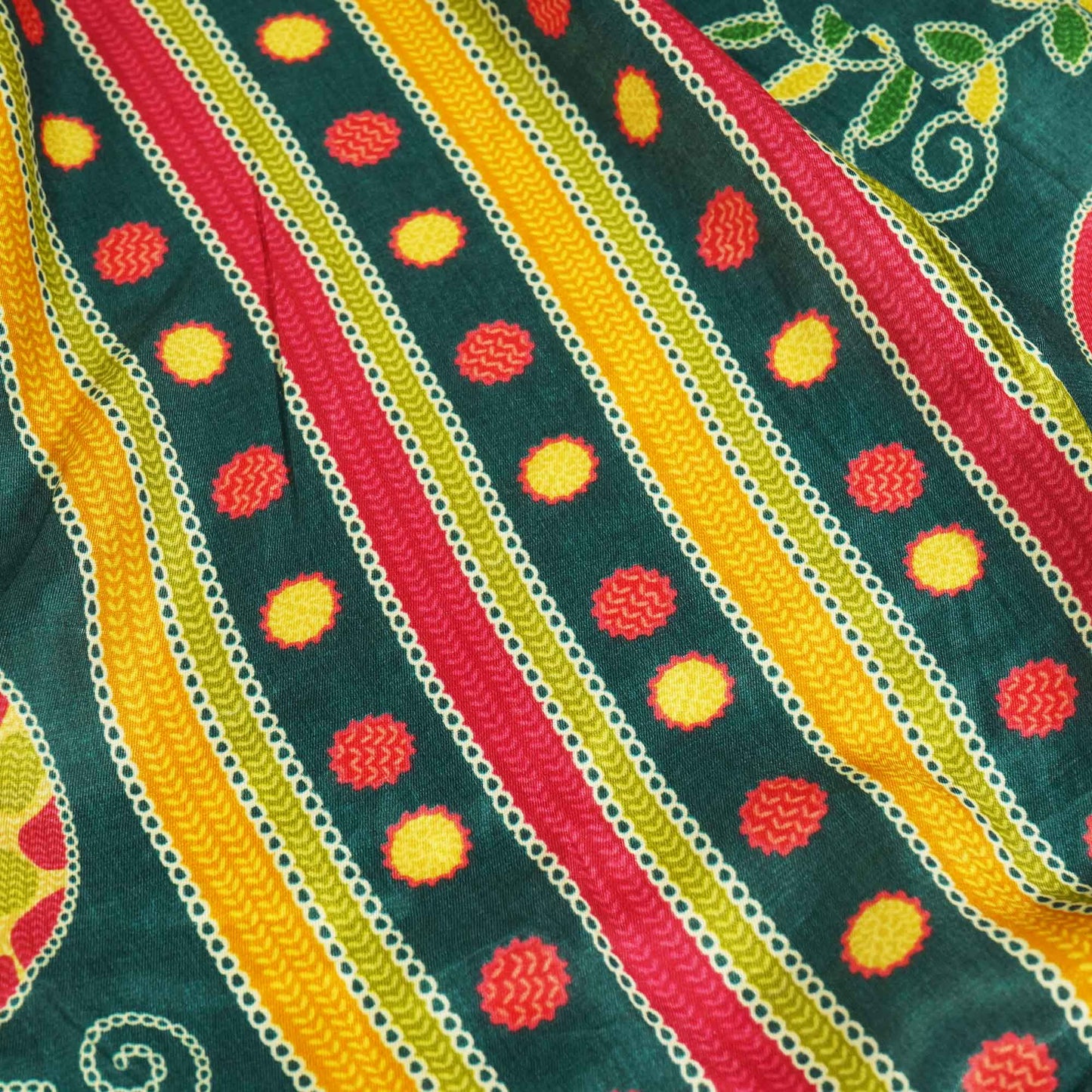 Dark Green Madhubani Print Gaji Silk GT-17525