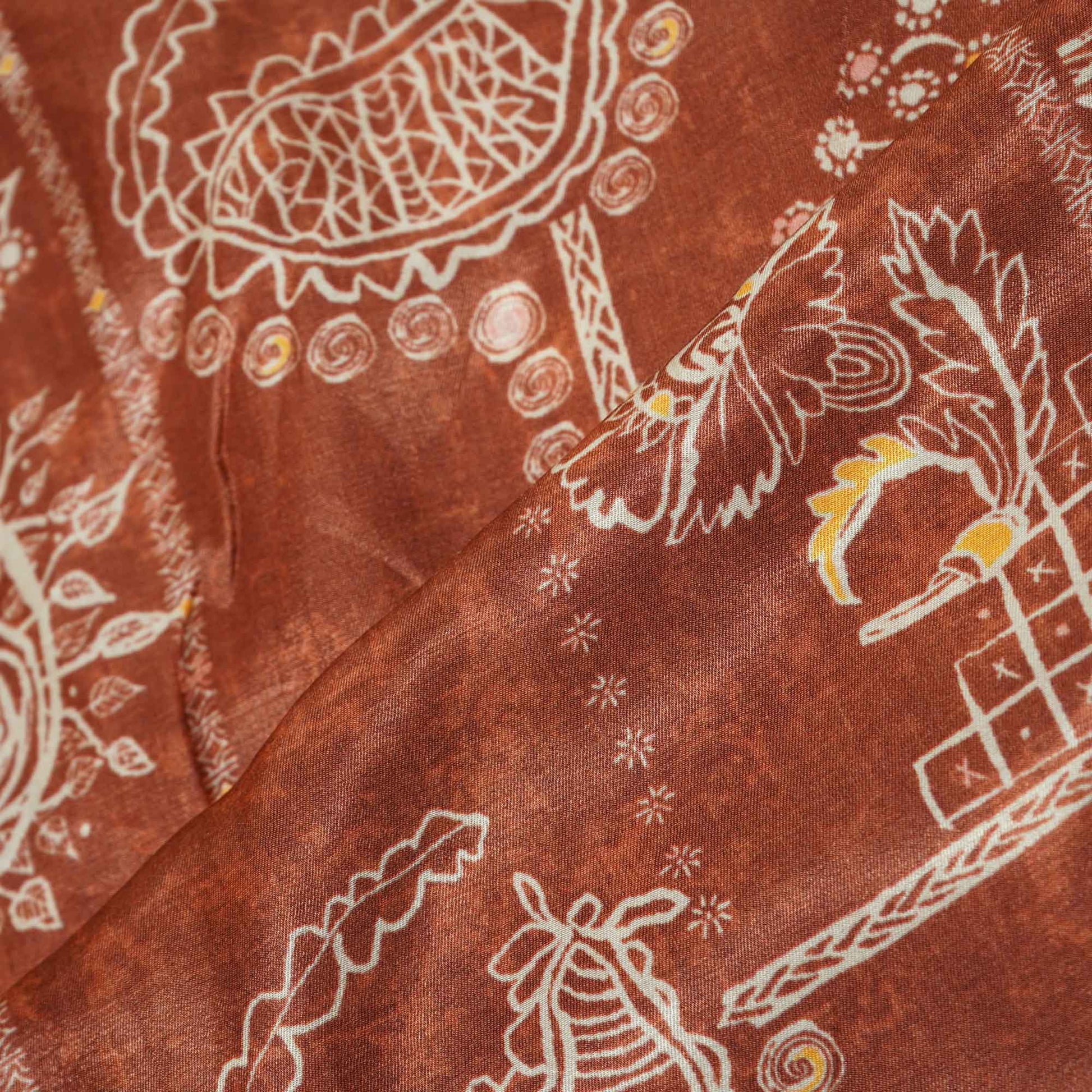 Brown Madhubani Print Gaji Silk GT-17540