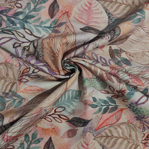 Brown Tropical Print Cotton Satin Fabric 17562