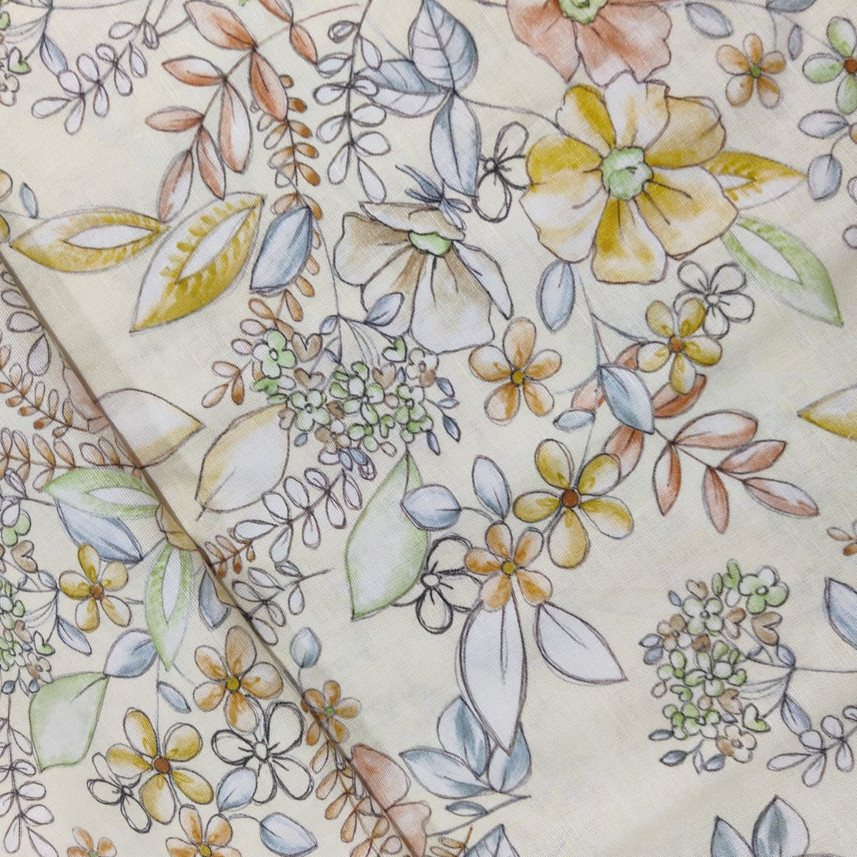 Yellow Floral Print Cotton Satin 17564
