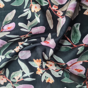 Premium Black Floral Print Cotton Fabric