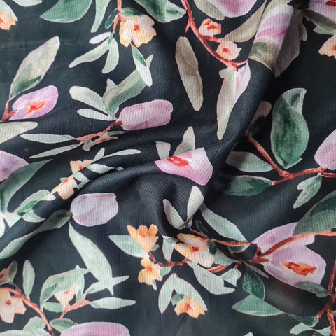 Premium Black Floral Print Cotton Fabric