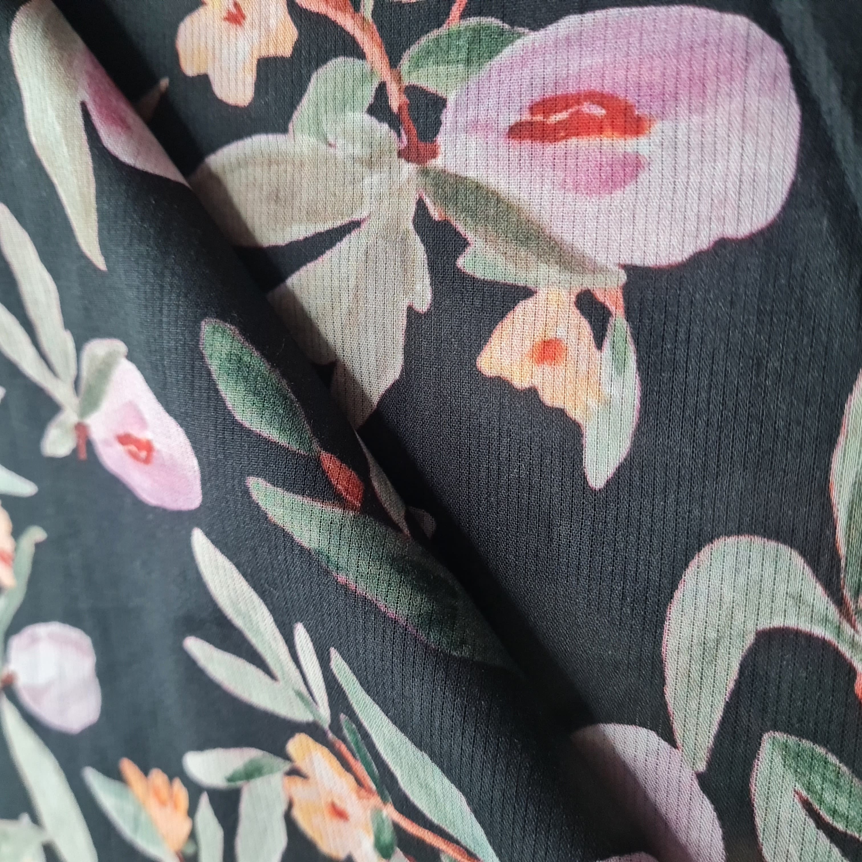 Premium Black Floral Print Cotton Fabric