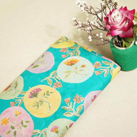 Green Floral Print Cotton Fabric RT-17572