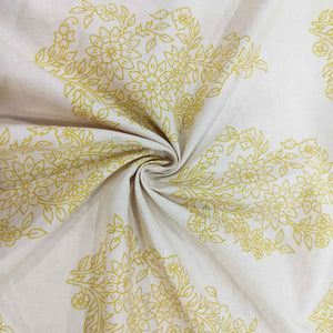 Off White & Mustard Floral Print Cotton Fabric RT-17574