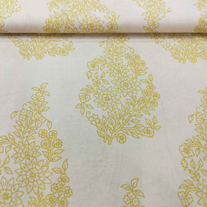 Off White & Mustard Floral Print Cotton Fabric RT-17574