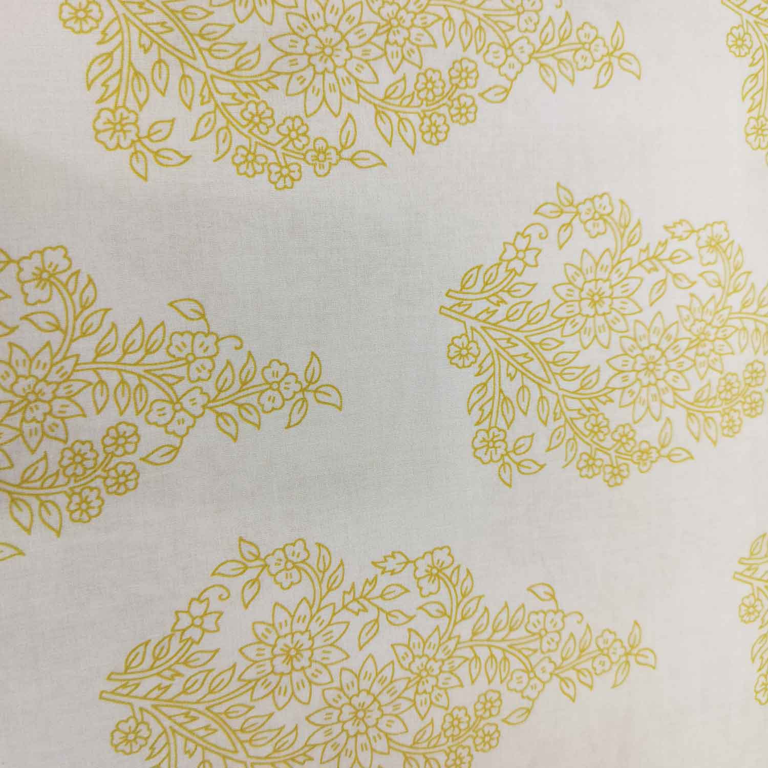 Off White & Mustard Floral Print Cotton Fabric RT-17574