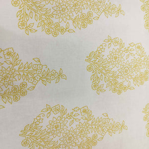 Off White & Mustard Floral Print Cotton Fabric RT-17574