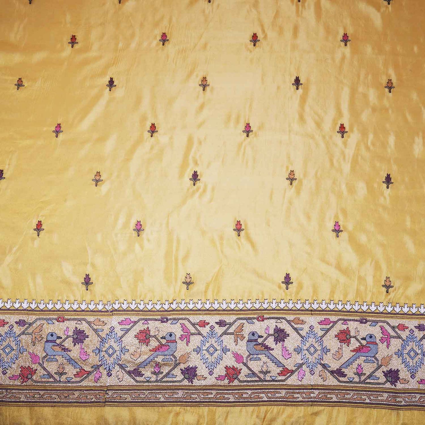 Yellow Floral Embroidery Tissue Fabric WI-29176