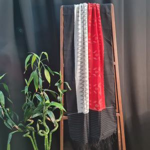 Premium Black and Red IKKAT Prints Dupatta Cotton Fabric