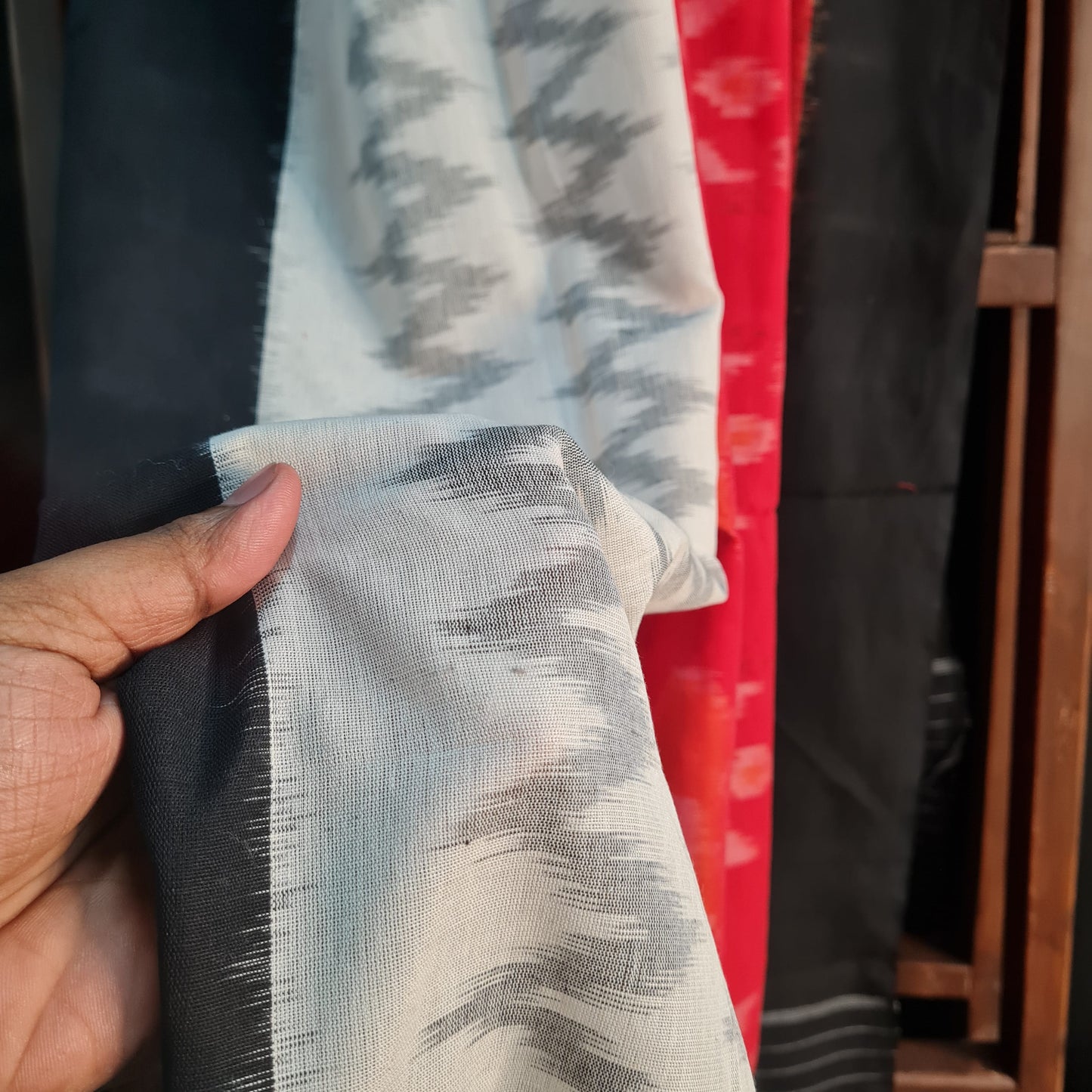 Premium Black and Red IKKAT Prints Dupatta Cotton Fabric