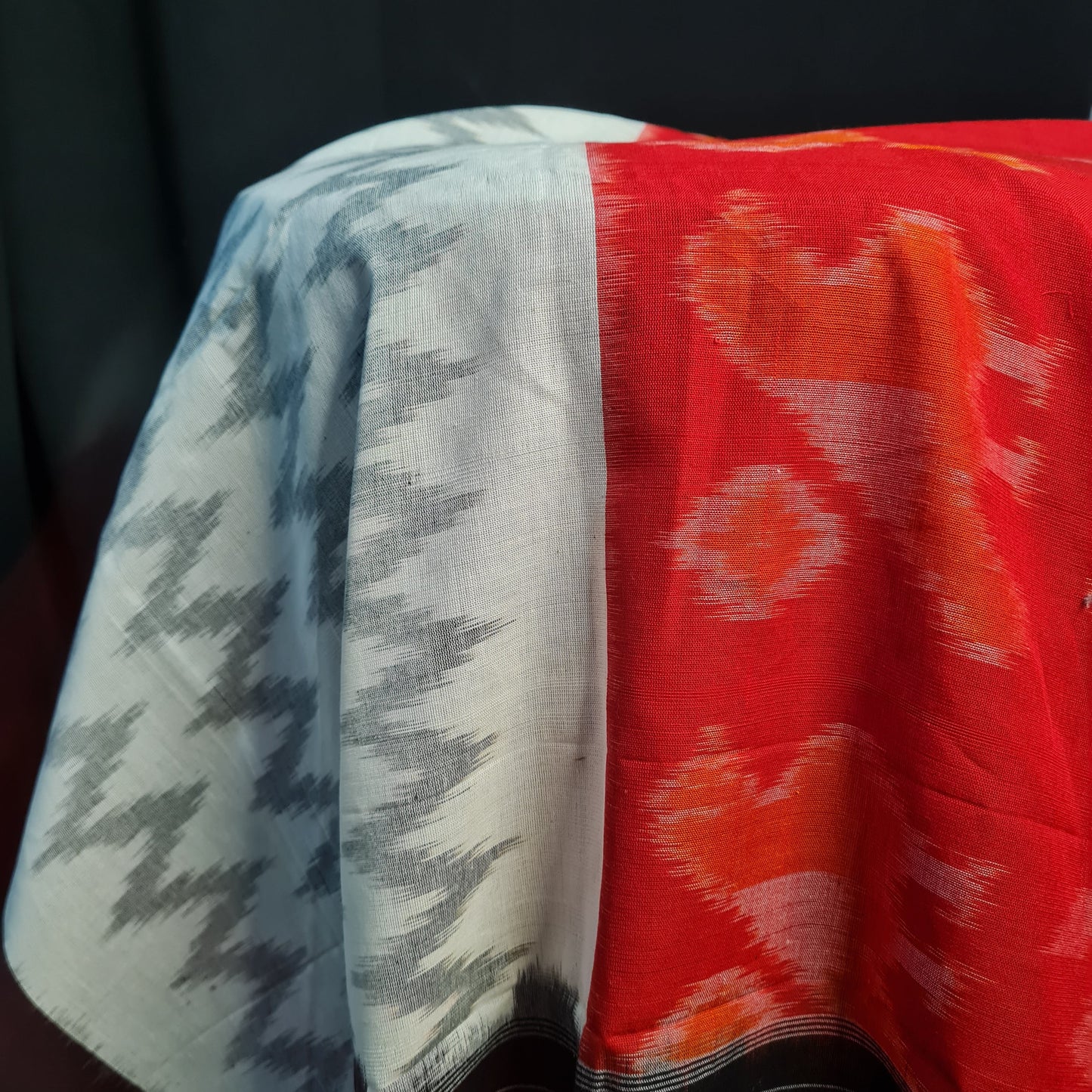Premium Black and Red IKKAT Prints Dupatta Cotton Fabric
