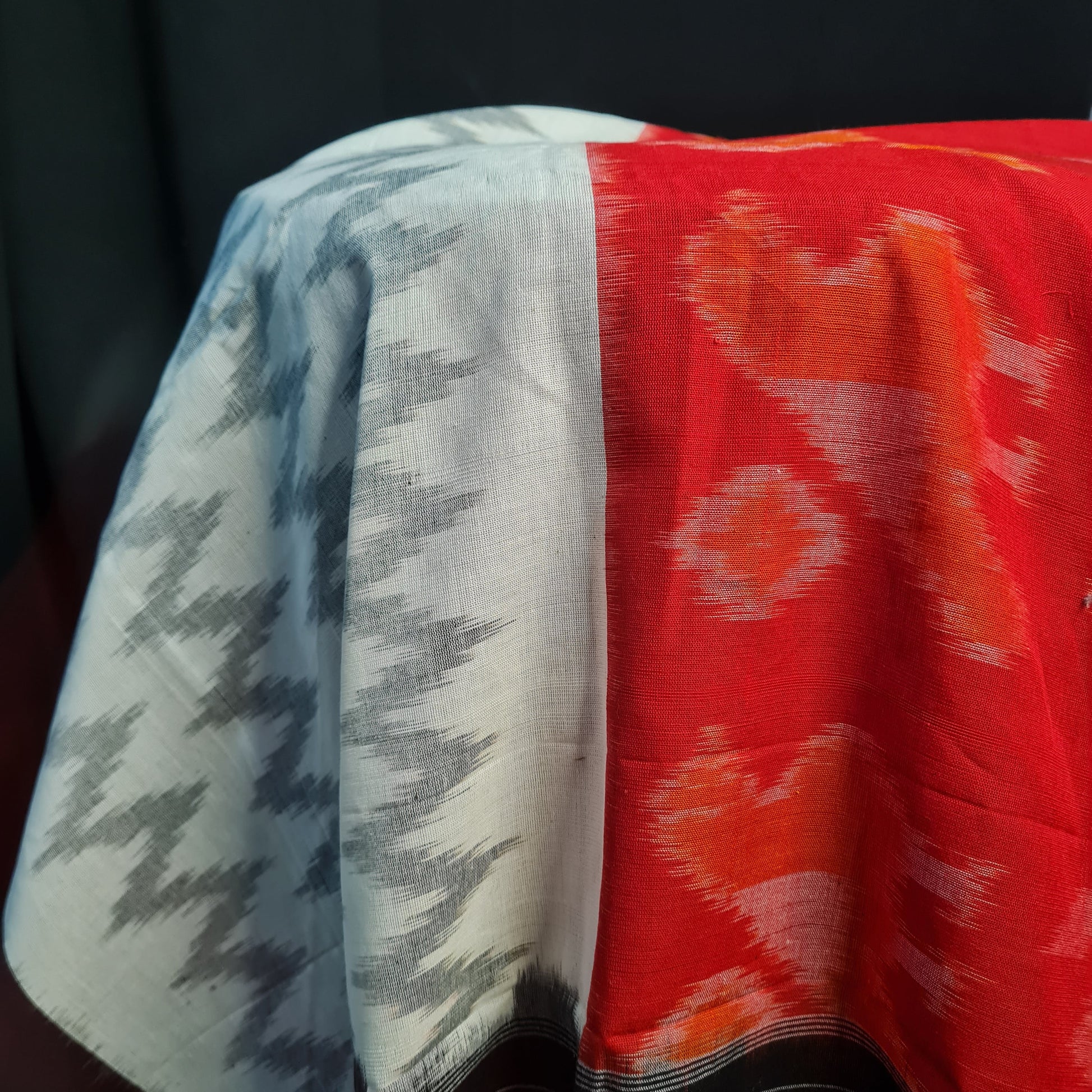 Premium Black and Red IKKAT Prints Dupatta Cotton Fabric