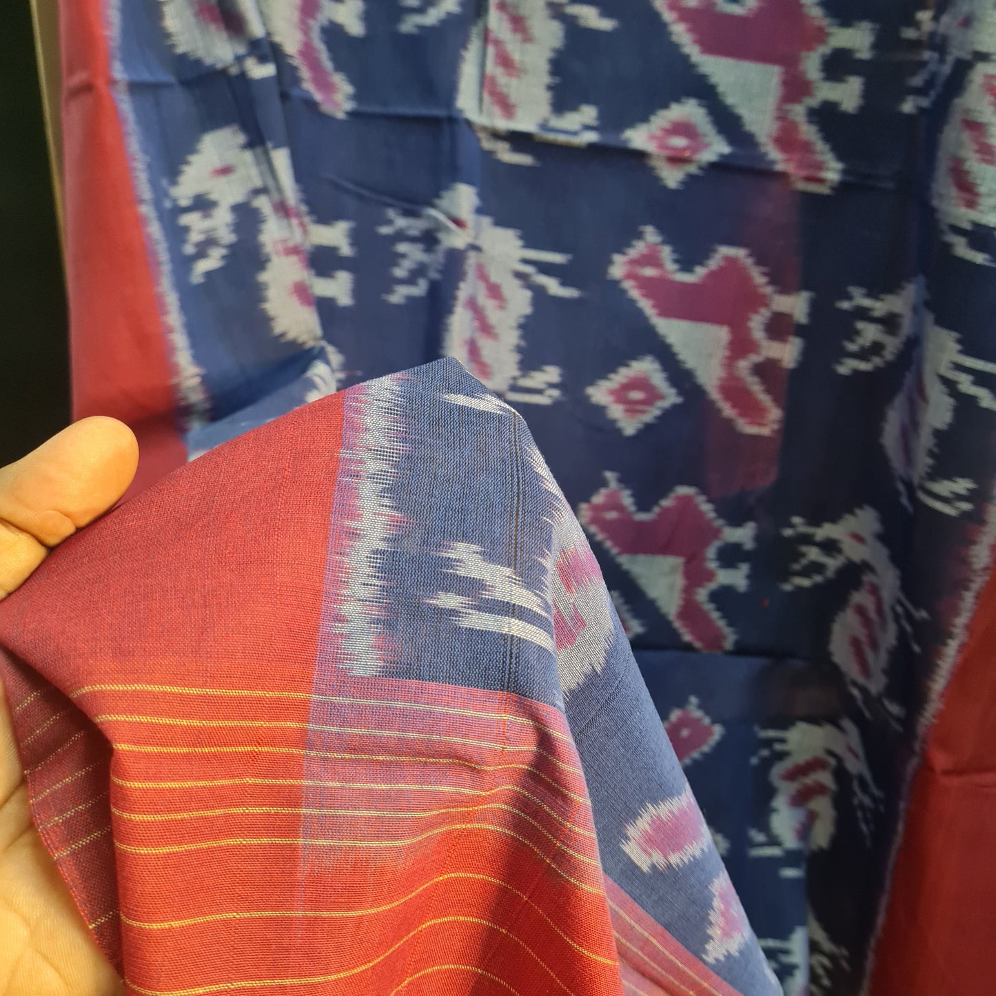 Premium Maroon and Blue IKKAT Prints Dupatta Cotton Fabric