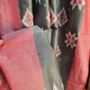 Premium Black and Red Mercerized IKKAT Prints Dupatta Cotton Fabric