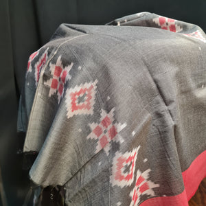 Premium Black and Red Mercerized IKKAT Prints Dupatta Cotton Fabric