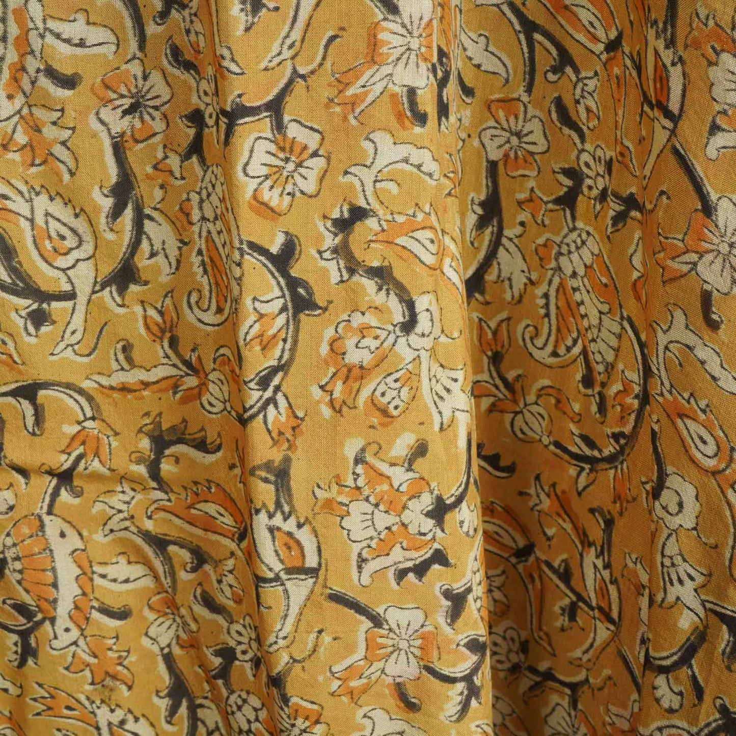 Black and Mustard Silk Kalamkari Prints Silk Dupatta AH-17635
