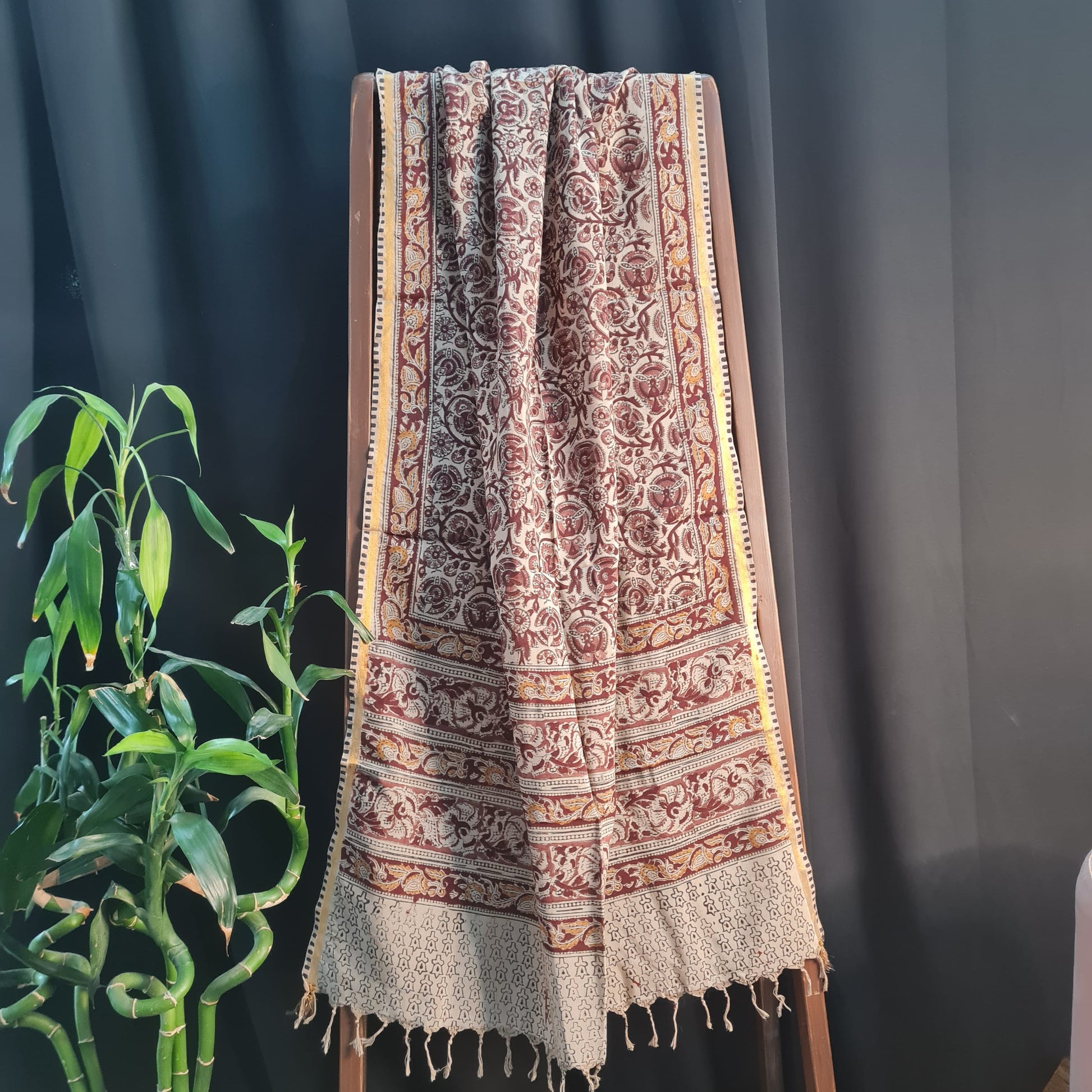 Premium Brown Kalamkari Prints Dupatta Silk Fabric