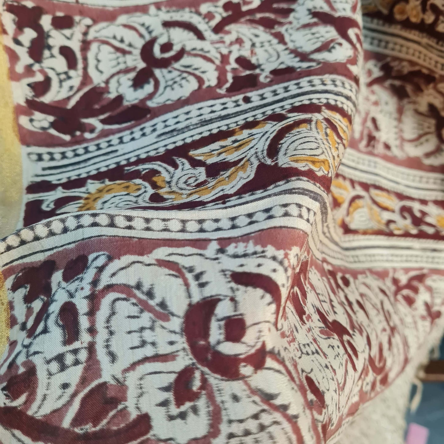 Premium Brown Kalamkari Prints Dupatta Silk Fabric