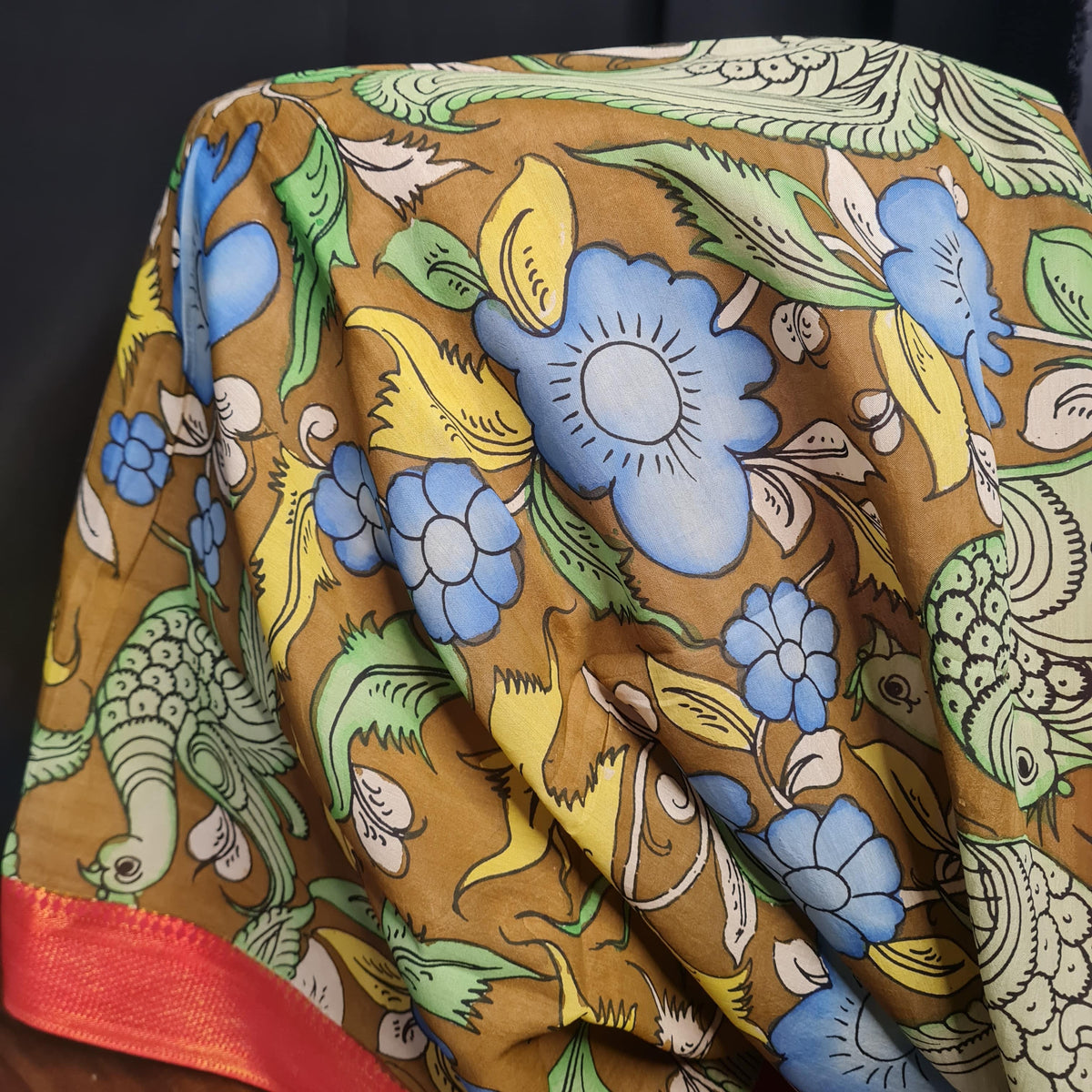 Premium Green Rkalamkari Prints Pen Rkalamkari Dupatta Fabric