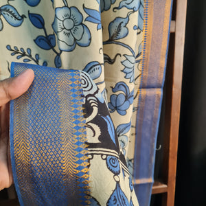Premium Blue Rkalamkari Prints Pen Rkalamkari Dupatta Fabric