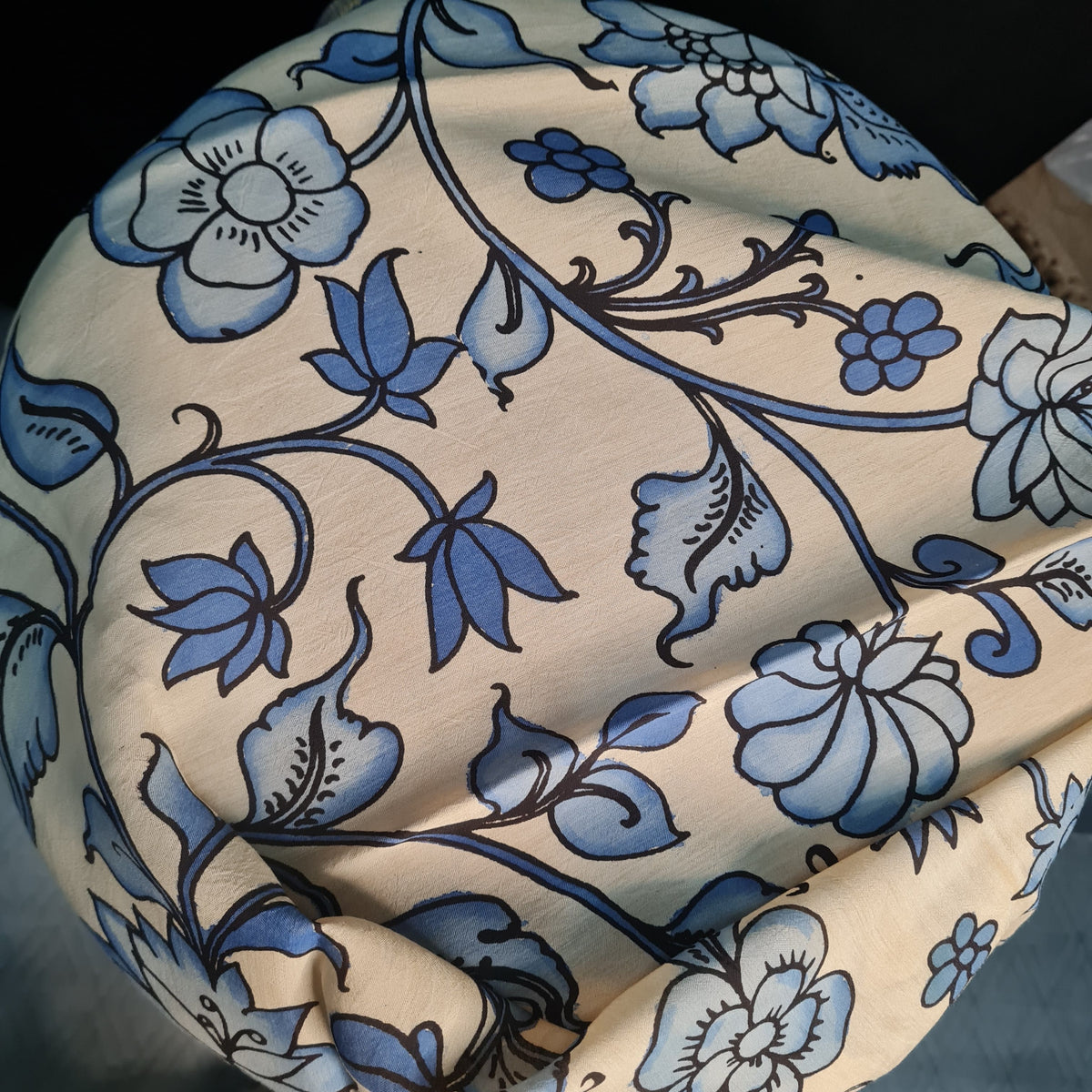 Premium Blue Rkalamkari Prints Pen Rkalamkari Dupatta Fabric
