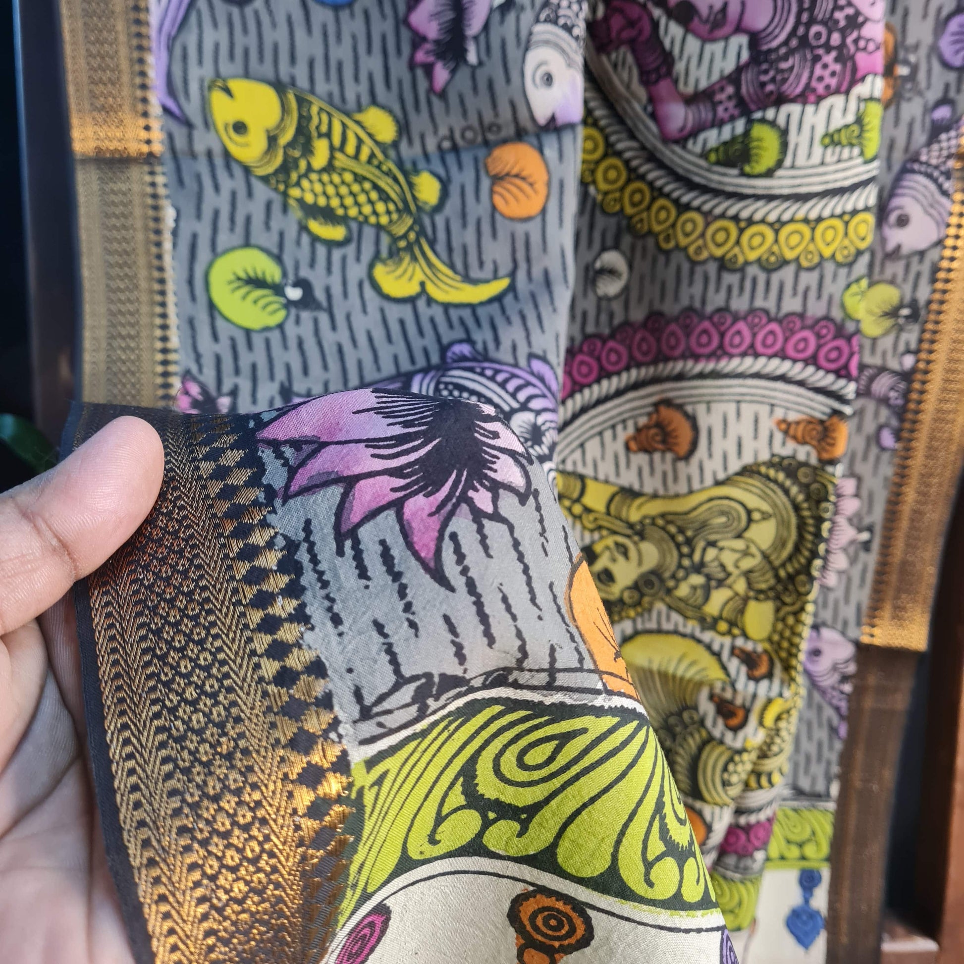 Premium Yellow Kalamkari Prints Pen Kalamkari Dupatta Fabric