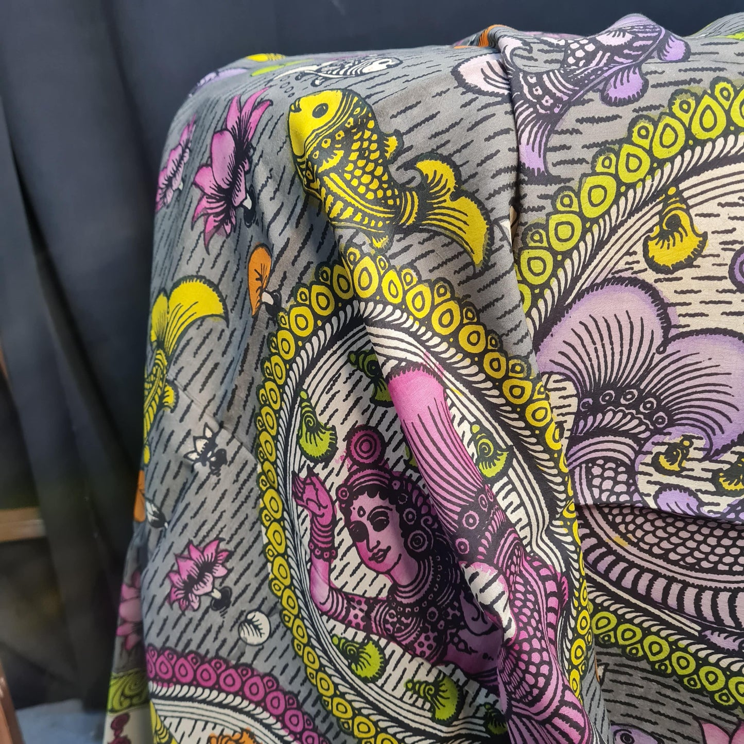 Premium Yellow Kalamkari Prints Pen Kalamkari Dupatta Fabric