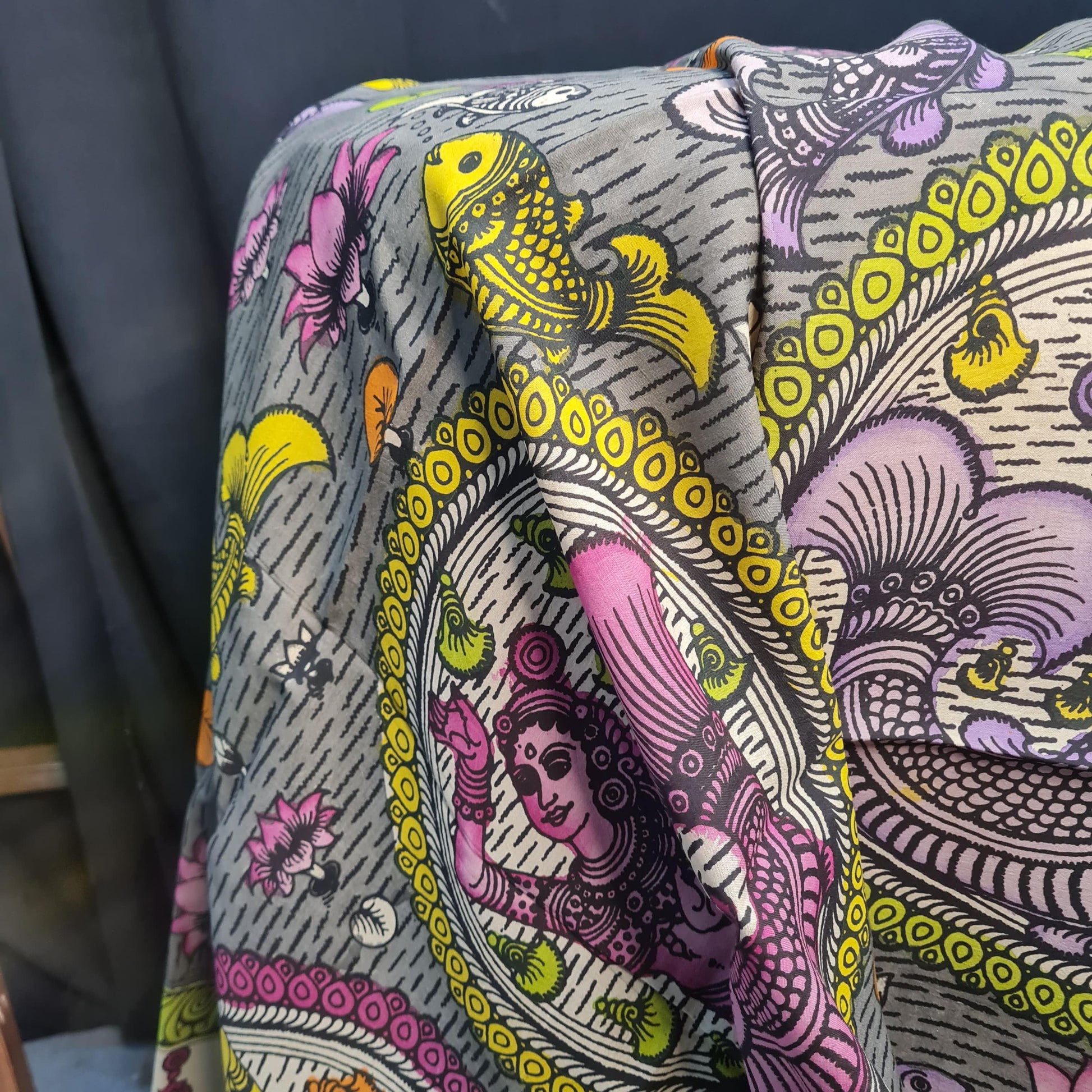 Premium Yellow Kalamkari Prints Pen Kalamkari Dupatta Fabric