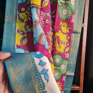 Premium Maroon and Blue Kalamkari Prints Pen Kalamkari Dupatta