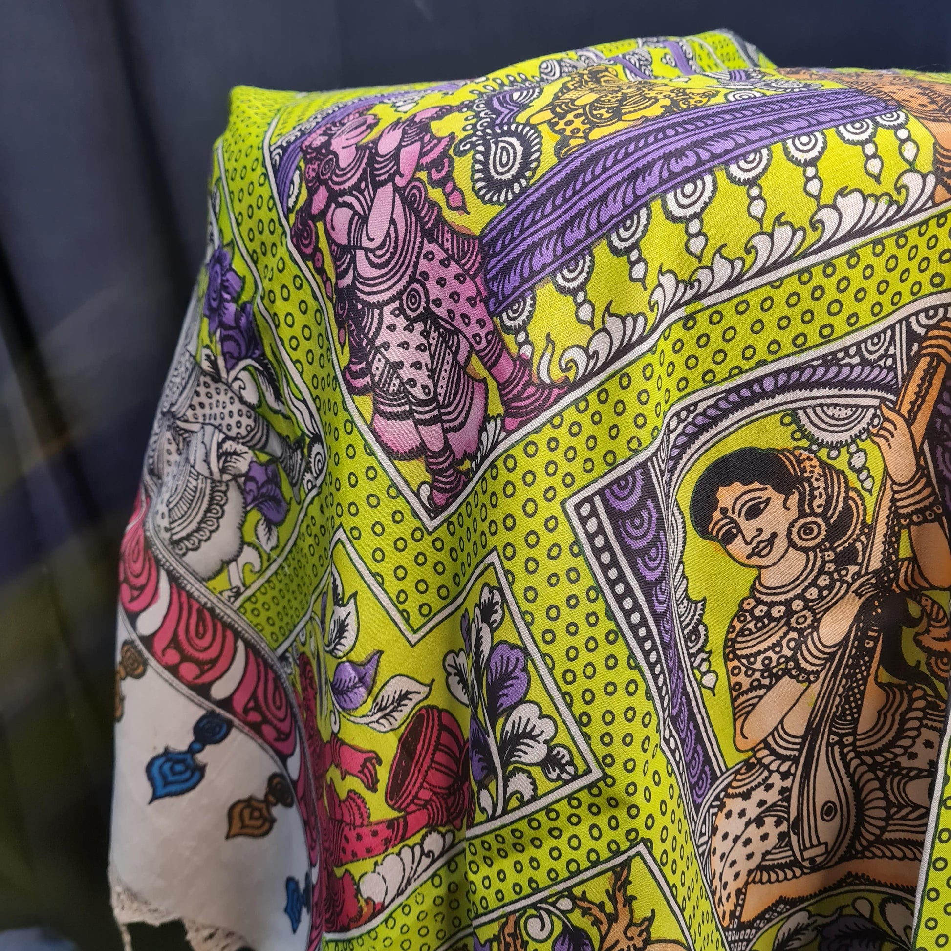 Premium  Light Green Kalamkari Prints Pen Kalamkari Dupatta Fabric