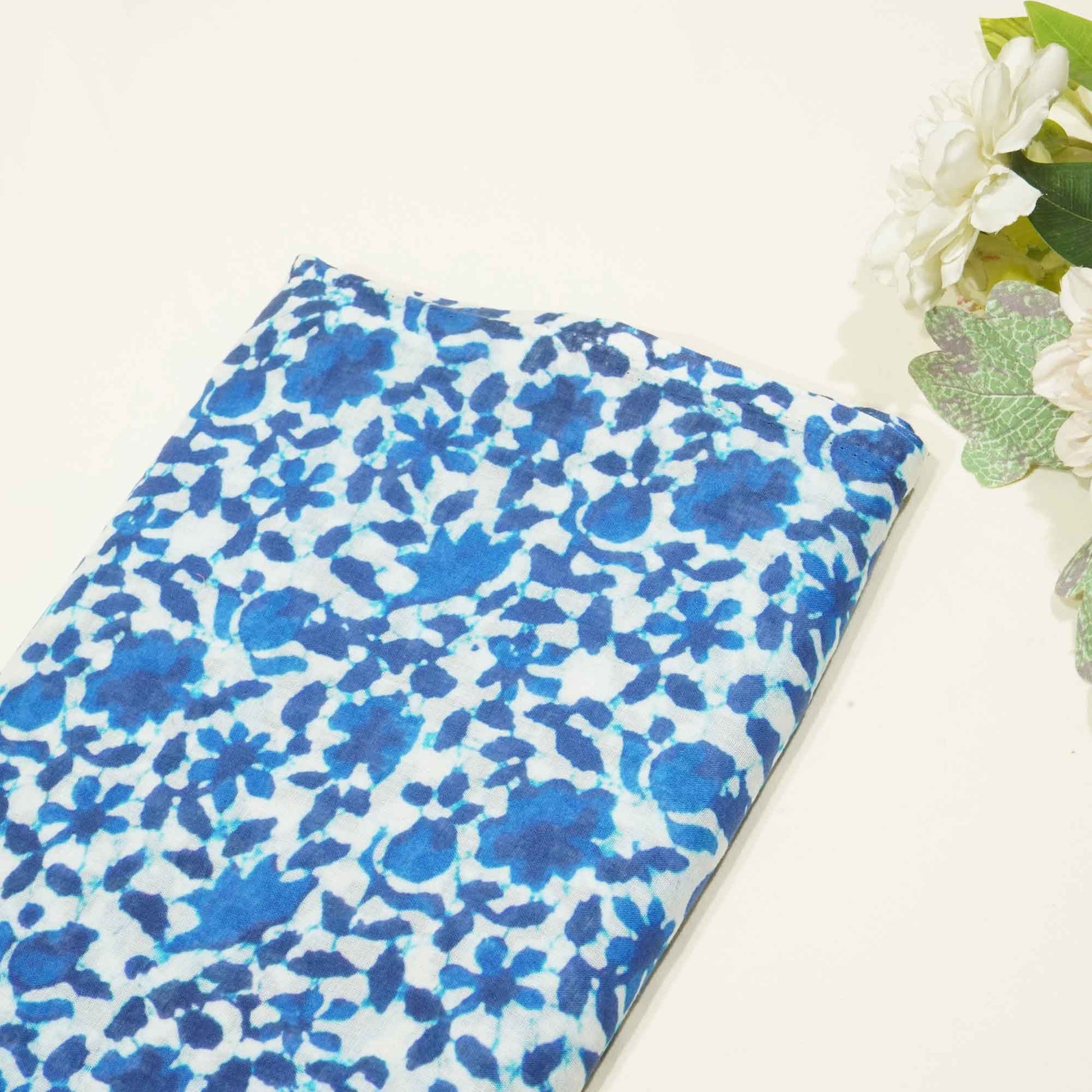 Blue and White Indigo Handblock Print Mulmul Fabric GT-90-17711