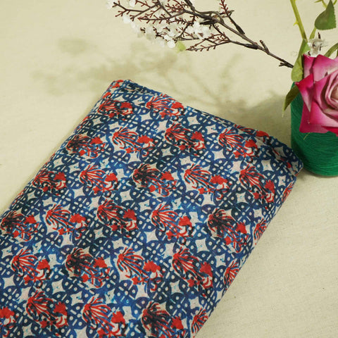 Red and White Indigo Handblock Print Mulmul Fabric GT-90-17714