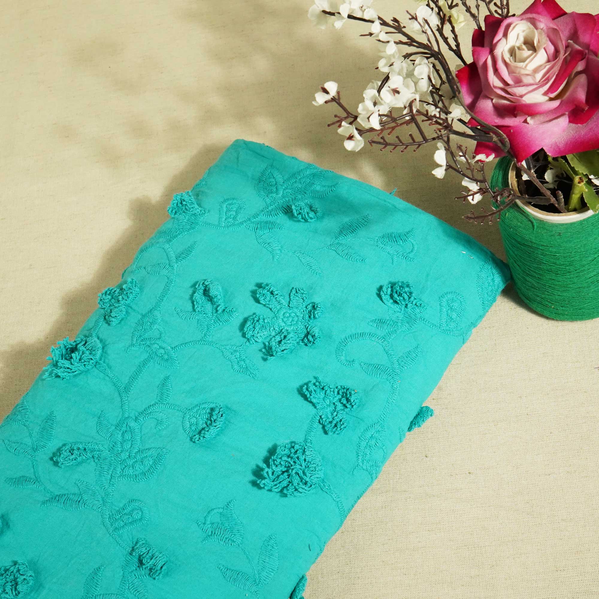 Sky Blue 3D Embroidery Cotton Fabric PC-30-17754