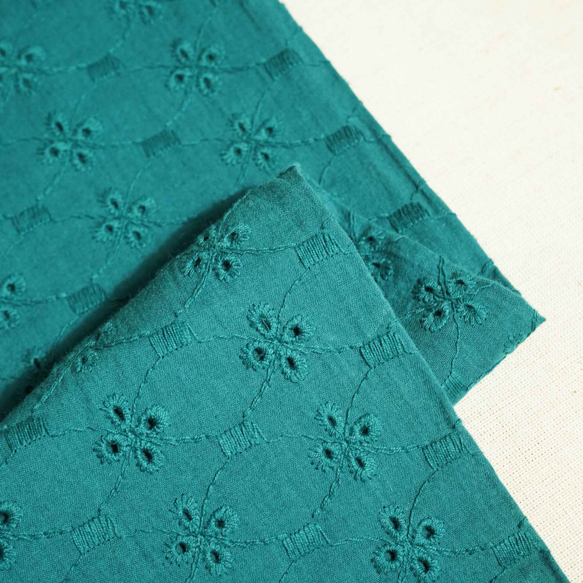 Dark Green Floral Embroidery Cotton Schiffli 6197 SK-17793