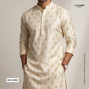 Off White Dyeable Booti Moonga Silk Fabric KRE-24506 - TradeUNO