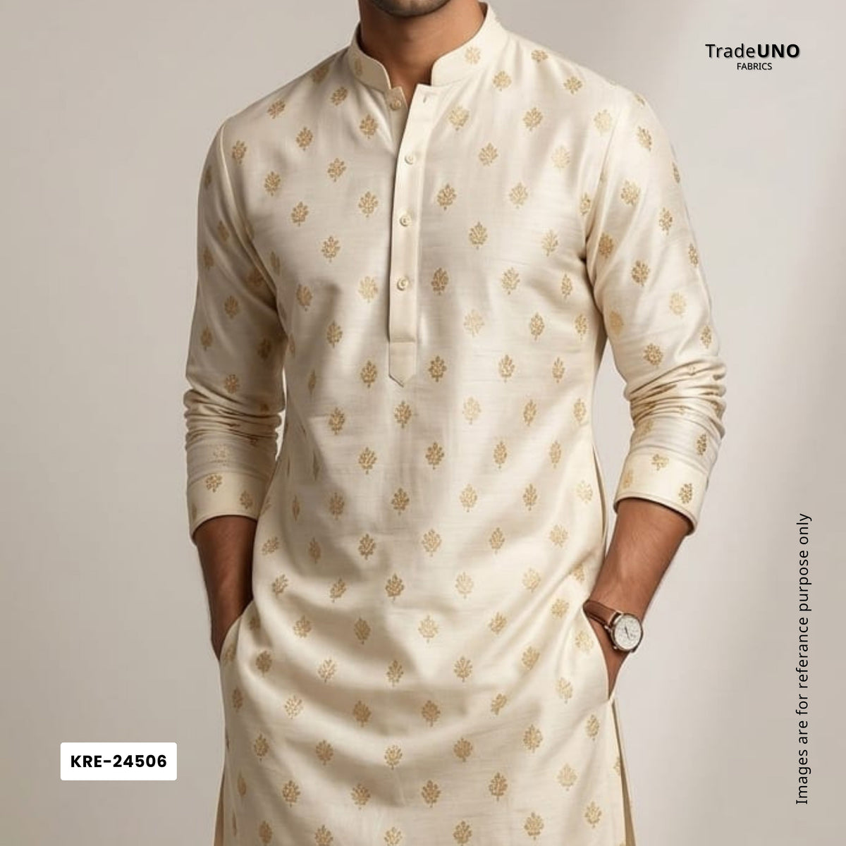 Off White Dyeable Booti Moonga Silk Fabric KRE-24506 - TradeUNO