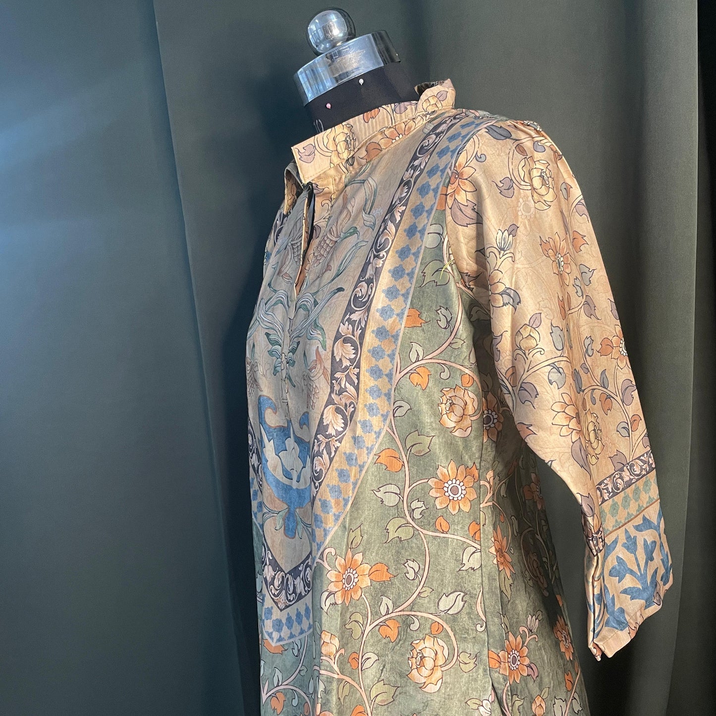 Brown and Green Floral Print Co-Ord Set(Satin Linen) 17809