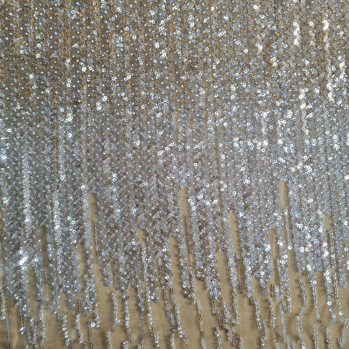 Beige and Gold Cut Dana Embroidery Net Fabric 17842