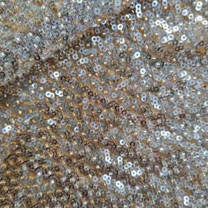 Beige and Gold Cut Dana Embroidery Net Fabric 17842
