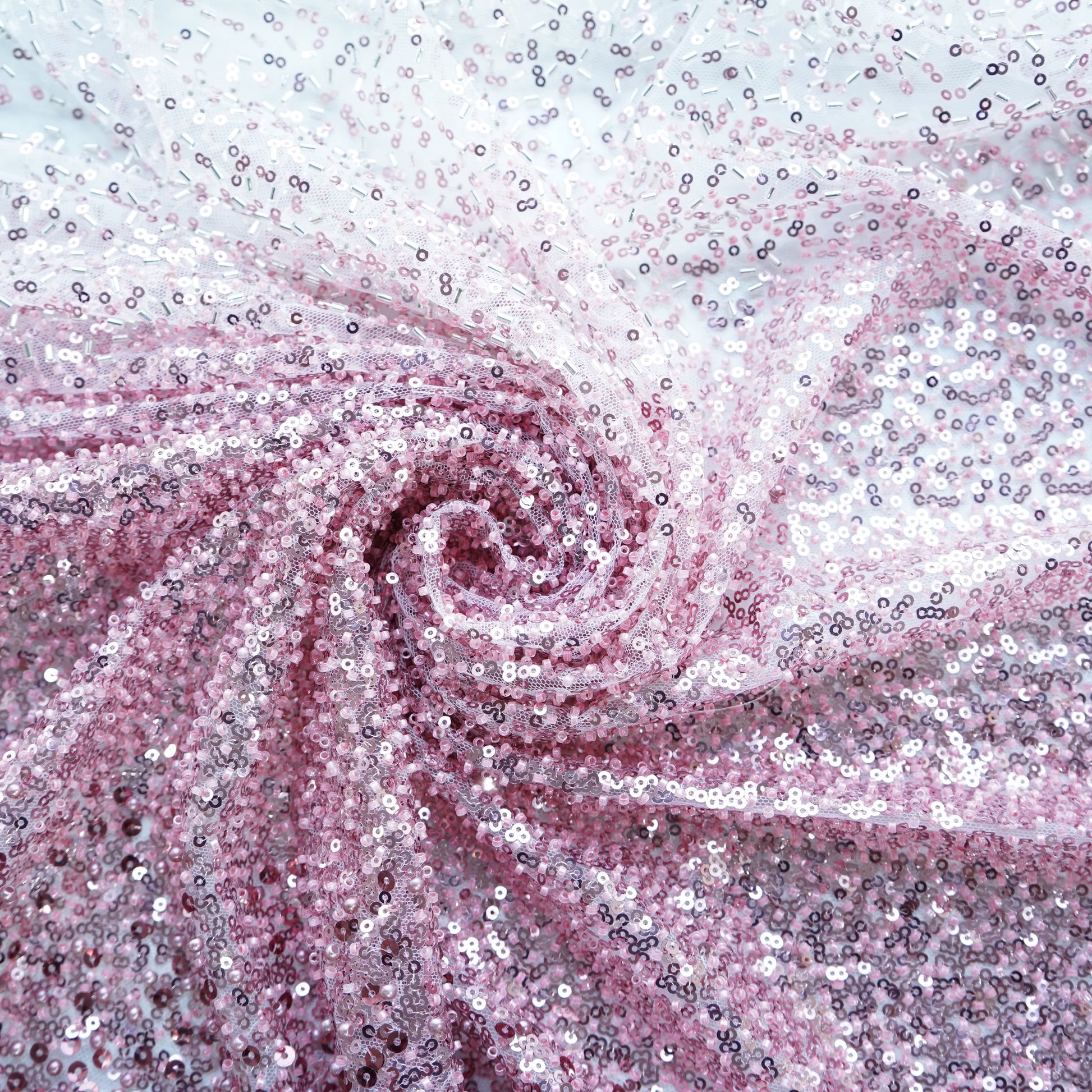 Buy White and pink Pearl Cut Dana Embroidery Net Fabric Online at