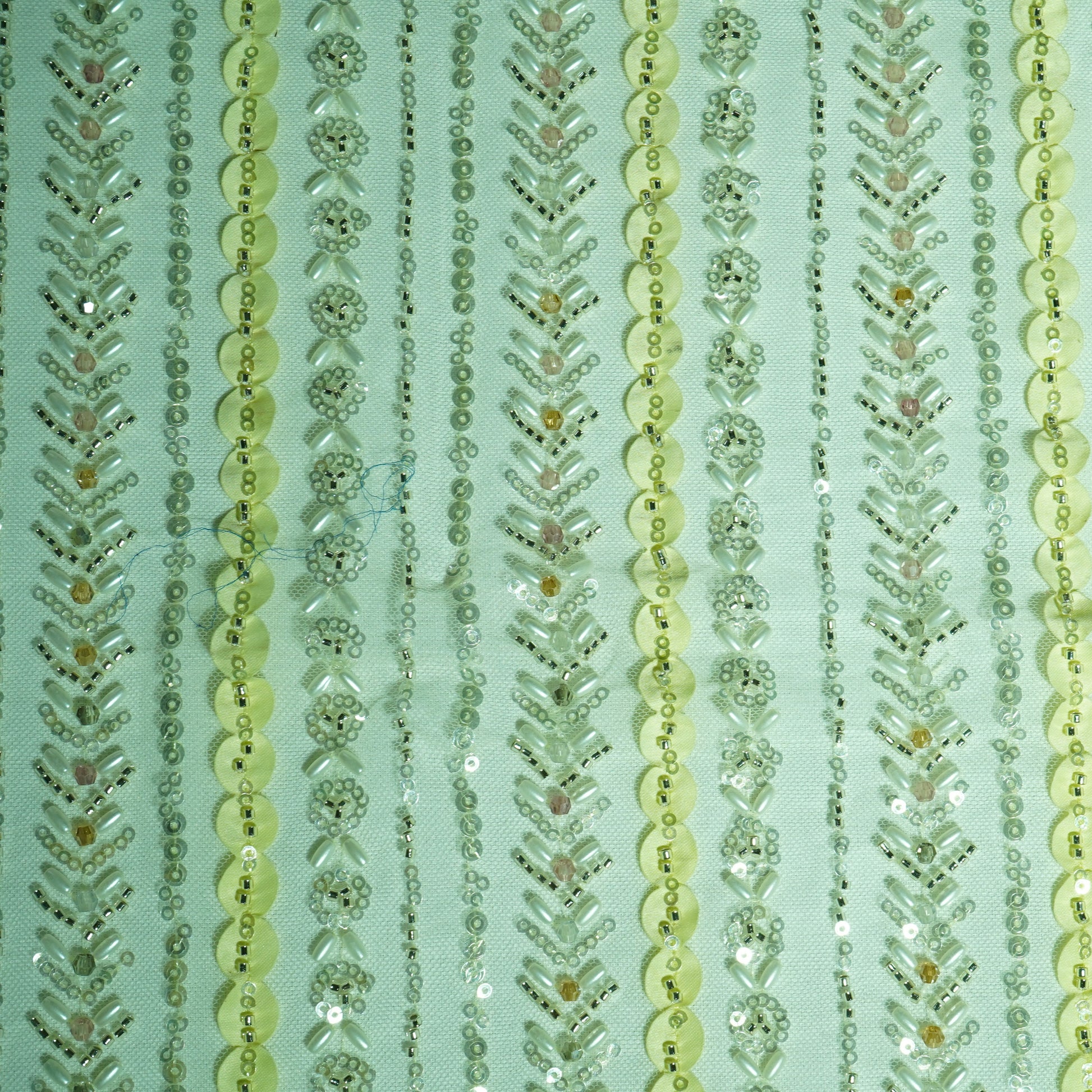 Yellow Rice Bead Cut Dana Embroidery Net Fabric
