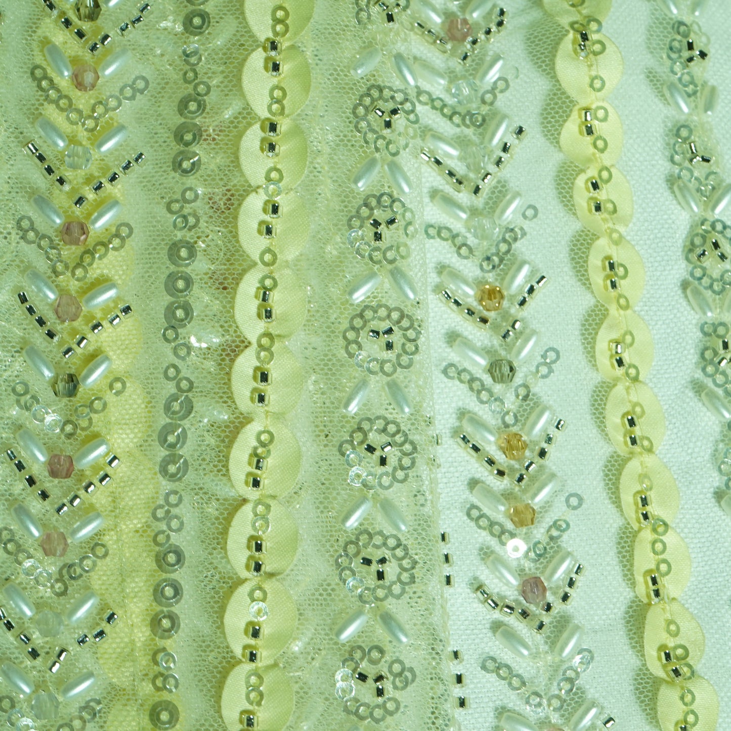 Yellow Rice Bead Cut Dana Embroidery Net Fabric